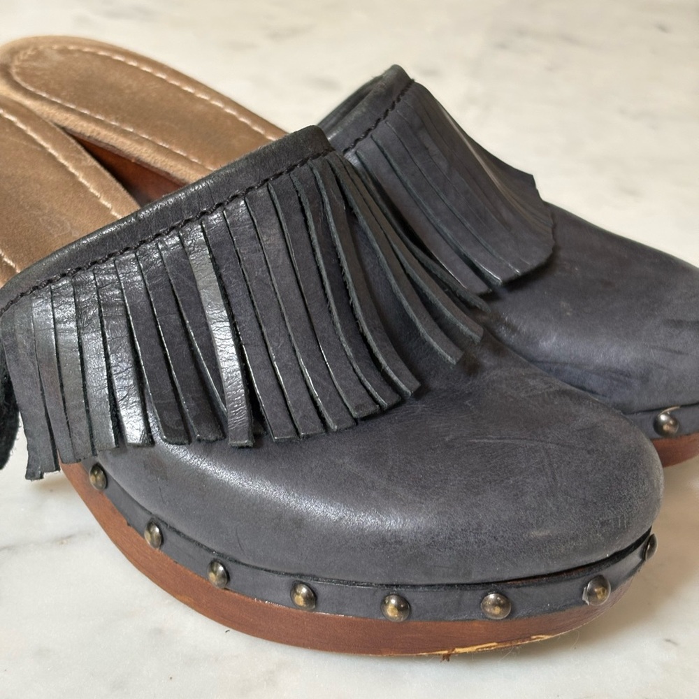Fringe Studded Leather Mules - Blue - Picture 8 of 10
